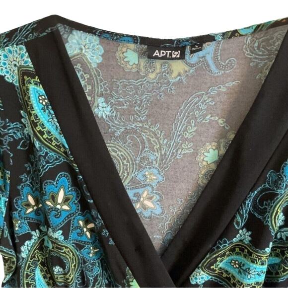 Apt 9 Tunic Shirt Women’s SZ L Teal Black Paisley Stretch Knit Empire Waist - Picture 9 of 9